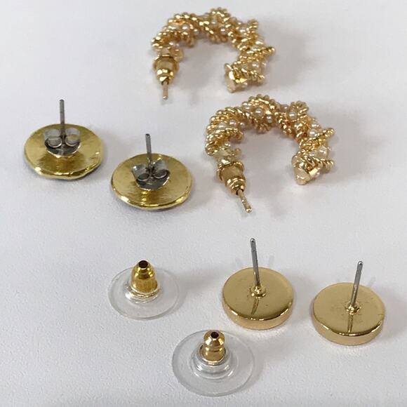 Kate Spade Gold Tone Clover Disk Hoop Stud Earrings Lot Set Bundle Preppy Dainty - Picture 8 of 9